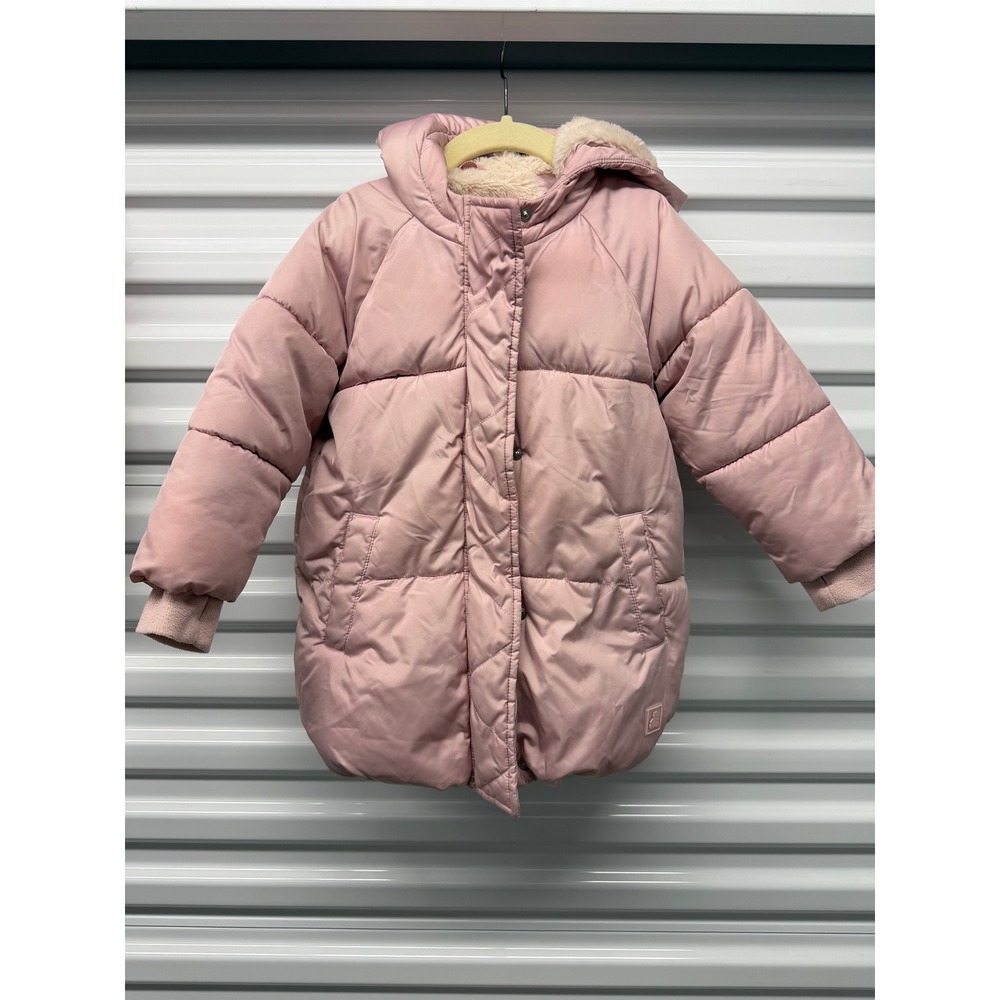 Gap Kids Girls Pink Puffer Jacket Faux Fur Hooded Winter Parka Coat Size M 8